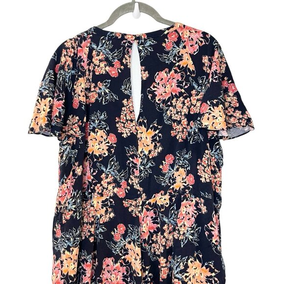 Torrid Navy Blue Floral V‎ Neck Button Front Romper Women’s Plus Size 2X NO BELT - Picture 4 of 7